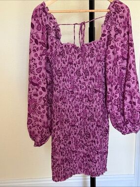 Free people 🌼Purple Floral Smocked Dress with Bishop Sleeves
